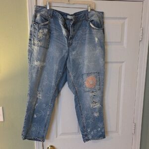 Cato Light Blue Straight Leg Jeans with Floral Embroidery